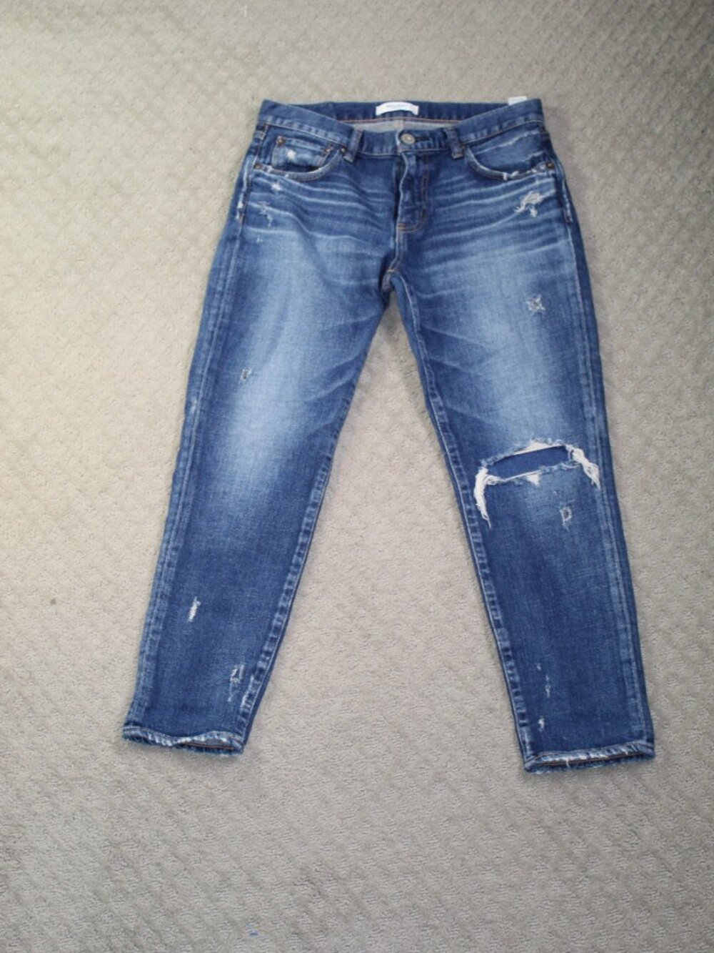 Moussy Size 29 Distressed Mid Rise Tapered Ankle Blue Jeans